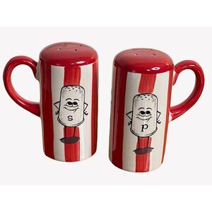 Vintage Salt Pepper Shakers Red White Stripe Drive In Retro Style Handles Plugs